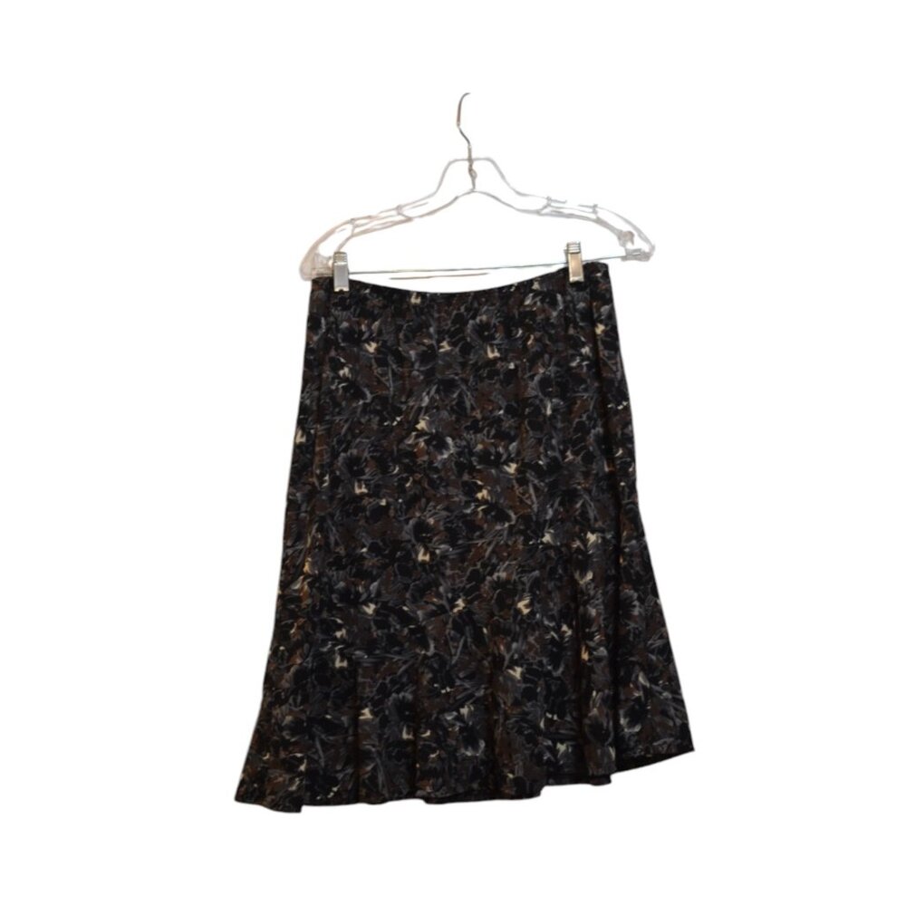 AGB Byer California Polyester Dark Colors Floral Asymmetry Design Midi Skirt L